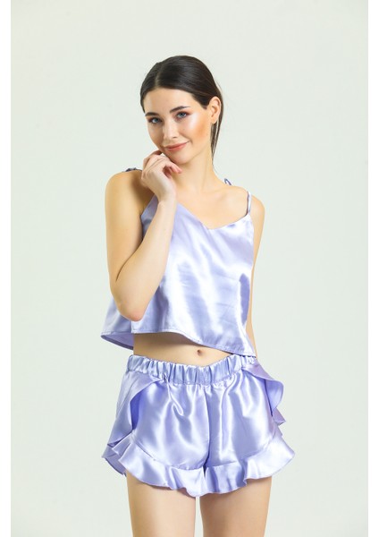 Saten Fırfırlı Pijama Takımı modelleri
