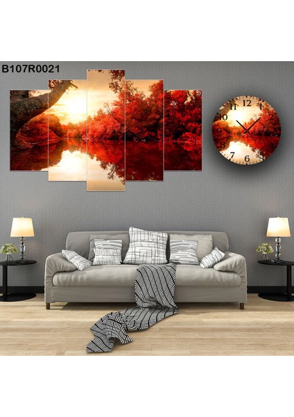 6 Parçalı Dekoratif Ahşap Duvar Tablosu ve Saati 60X124 cm B107R0021
