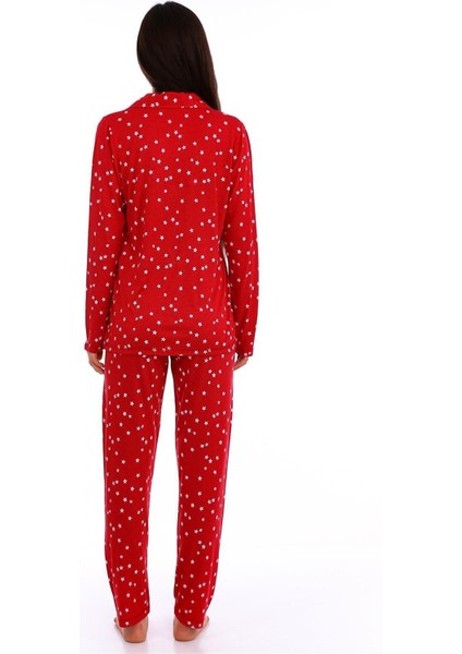 Bambu, Kırmızı, Boydan Düğmeli Kadın Pijama Takımı