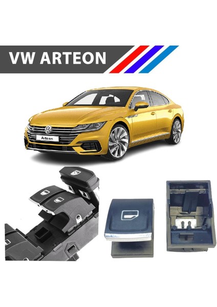 Vw Arteon Cam Açma Düğme Tuş Butonu Krom Uçlu 1 Adet 2017 Sonrası