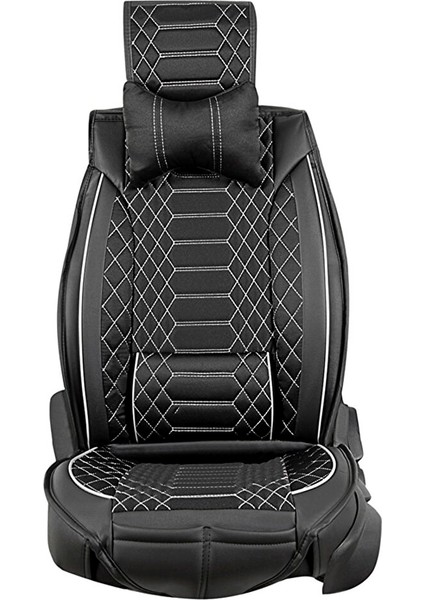 Seat Ateca Uyumlu Lüks Deri Oto Koltuk Kılıfı Tam Takım Set Mars Siyah-Beyaz