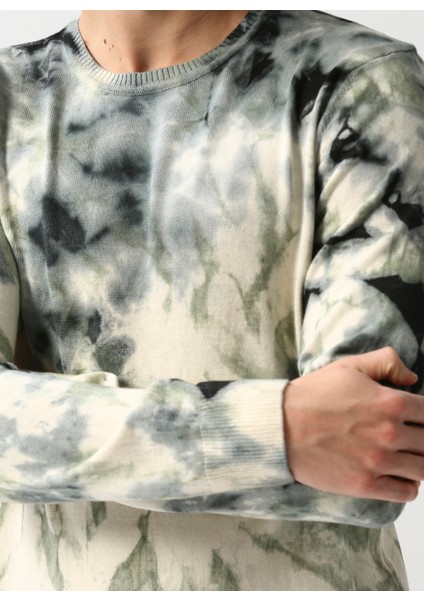 Bisiklet Yaka Batik Yeşil Erkek Kazak E-Yatık