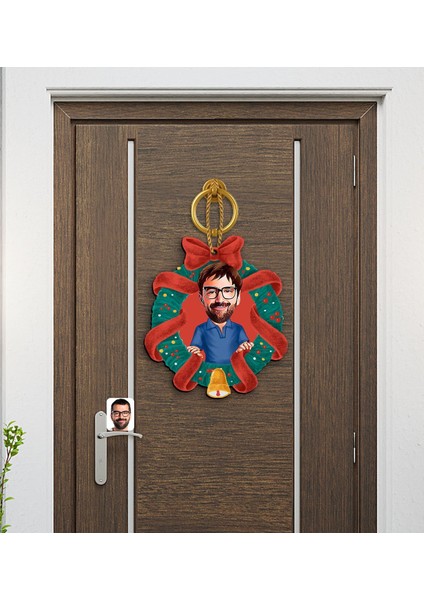 Gift Kişiye Özel Erkek Yılbaşı Karikatürlü Ahşap Kapı Süsü-1 modelleri