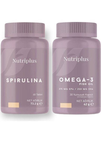 Spırulına 60 Tablet ve Omega3 Balıkyağı 30 Yumuşak Kapsül Farmasi Nutrıplus Spıruluna ve Om