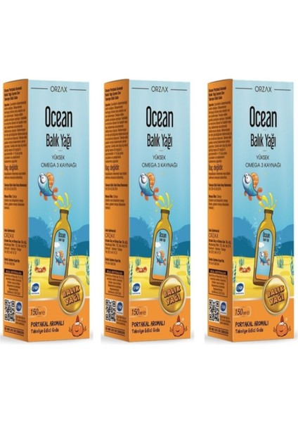 Ocean Kral Şakir Portakal Aromalı Balık Yağı Şurup 150 ml 3 Adet