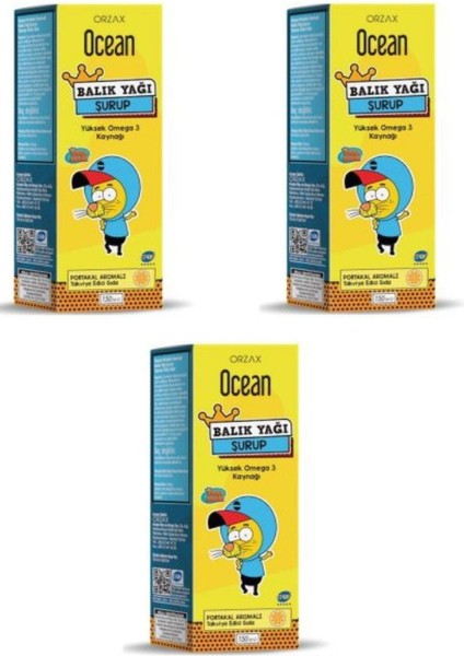 Ocean Kral Şakir Portakal Aromalı Balık Yağı Şurup 150 ml 3 Adet fiyatları