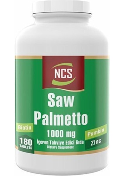 Saw Palmetto 1000 Mg Pumpkin Biotin Zinc Complex 180 Tablet