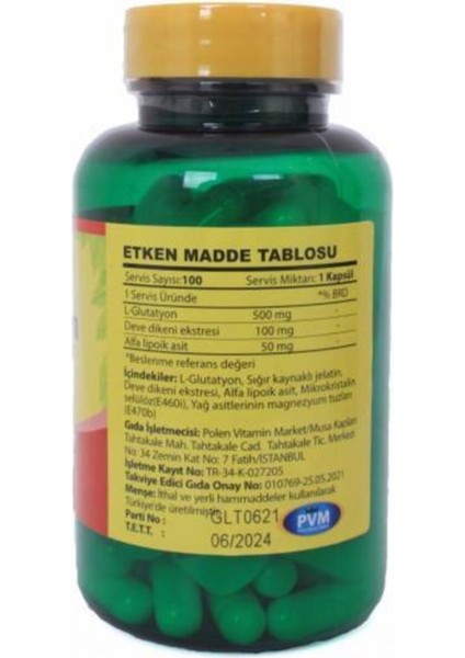 L-Glutatyon Alfa Lipoik Asit Milk Thistle 100 Kapsül Haziran 2024 Aromasız