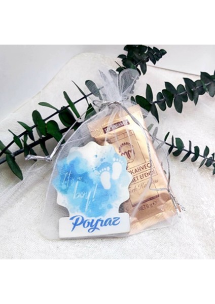 30 Adet Kese Içerisinde Baskılı Ahşap Erkek Bebek Magnet ve Türk Kahvesi