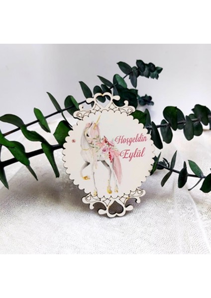 30 Adet Işlemeli Büyük Boy Ahşap Kız Bebek Şekeri Magnet Uniccorn Baskılı