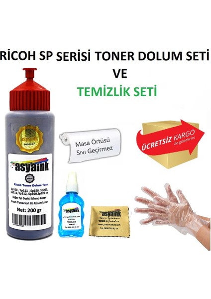 Ricoh SP100 Yazıcı Uyumlu Toner Dolum Seti 200GR