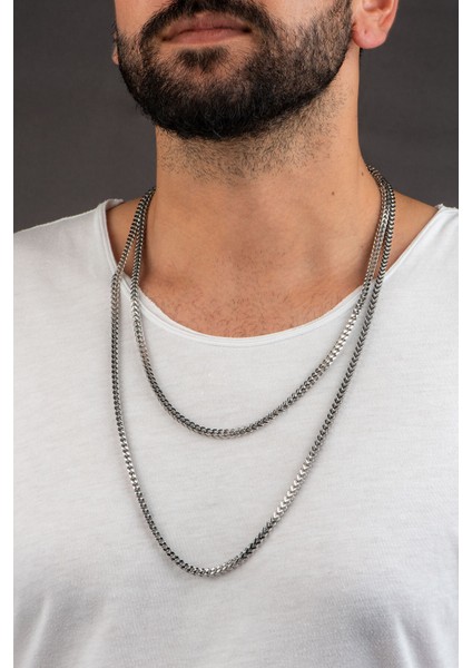 Çift Sıra Örgü Model 75 cm Çelik Erkek Kolye