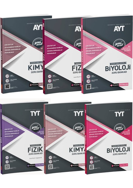 TYT AYT Fizik Kimya Biyoloji Soru Bankası Seti Tamamı Çözümlü 6 Kitap