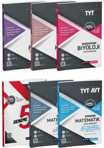 TYT Fizik Kimya Biyoloji Matematik Soru Bankası ve 5'li Genel Deneme Sınavı 6 Kitap