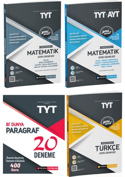 TYT Türkçe Matematik Soru Bankası ve Paragraf 20'li Deneme Seti 4 Kitap