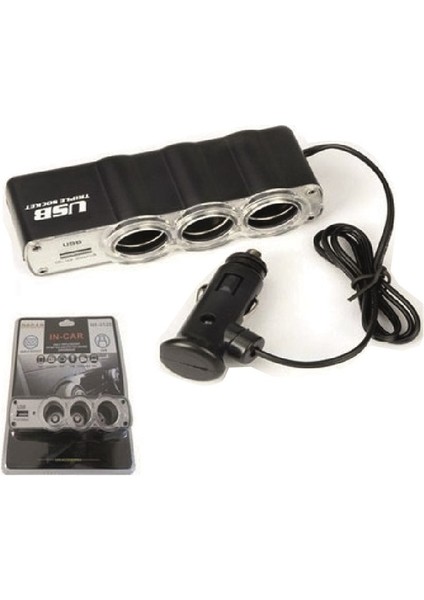 Çakmak Soketi 12 Kablolu 3 Lü + USB Li Vakum BR1702003