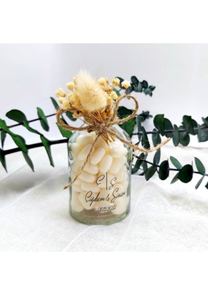 30 Adet Kalp Şekerli Şeffaf Etiketli Nikah Şekeri Şişe