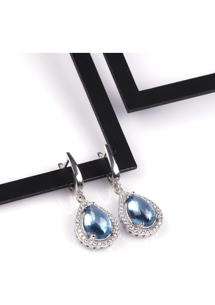 Topaz Doğal Taş 925 Ayar Gümüş Küpe