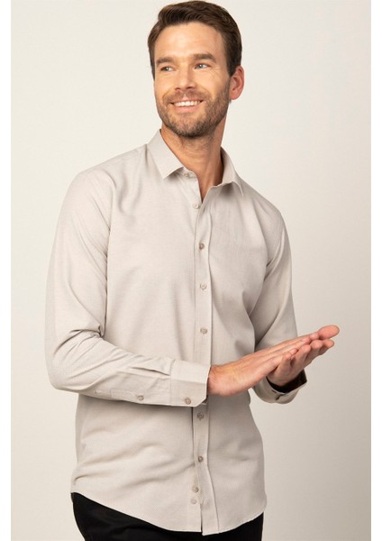 Modern Fit Uzun Kol Armürlü Kravatlık Erkek Gömlek