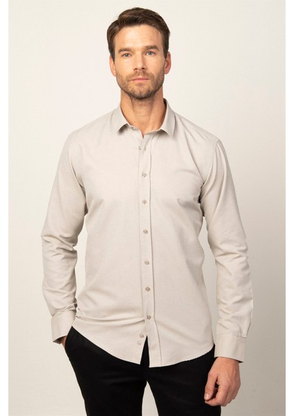 Modern Fit Uzun Kol Armürlü Kravatlık Erkek Gömlek