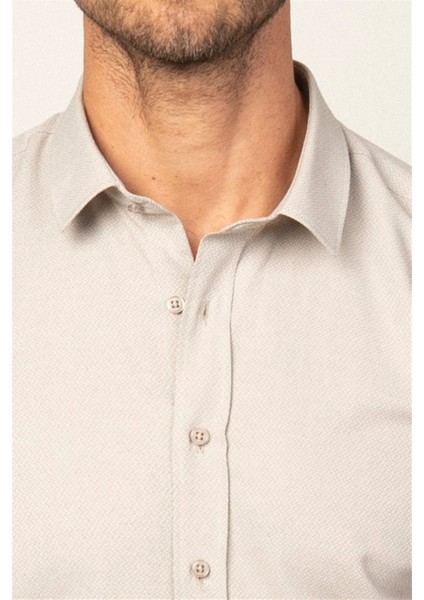 Modern Fit Uzun Kol Armürlü Kravatlık Erkek Gömlek
