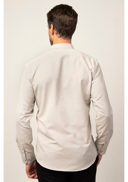 Modern Fit Uzun Kol Armürlü Kravatlık Erkek Gömlek