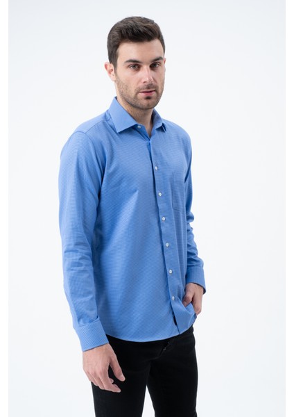 Mavi Regular Fit Desenli Uzun Kol Gömlek