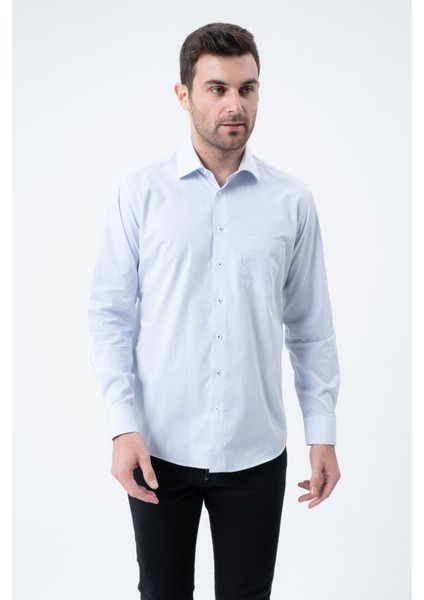 Mavi Regular Fit Çizgili Uzun Kol Gömlek