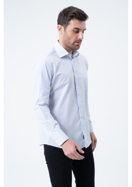 Mavi Regular Fit Çizgili Uzun Kol Gömlek
