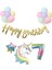 Unicorn Balonlu Kaligrafi Happy Bırthday 7 Yaş Balon Set 1