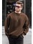 Kahverengi Bisiklet Yaka Oversize Şardonlu Basic Erkek Sweatshirt 6048 1