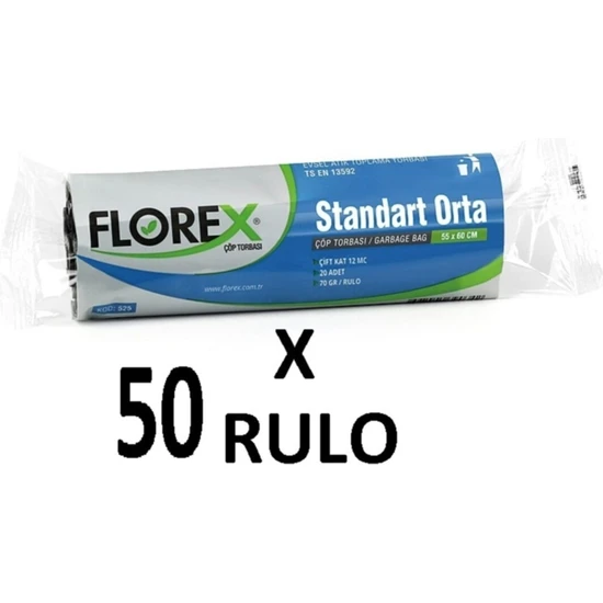Florex Florex Standart Orta Boy ( 55X60 cm ) Mavi Çöp Poşeti 50 Rulo 20*50=1000 Adet