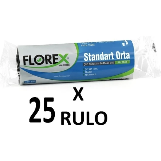 Florex Florex Standart Orta Boy ( 55X60 cm ) Mavi Çöp Poşeti 25 Rulo 20*25=500 Adet