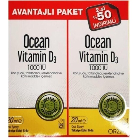 Ocean Ocean Vitamin D3 1000 Iu Sprey 20 Ml 2'Li Paket Fiyatı