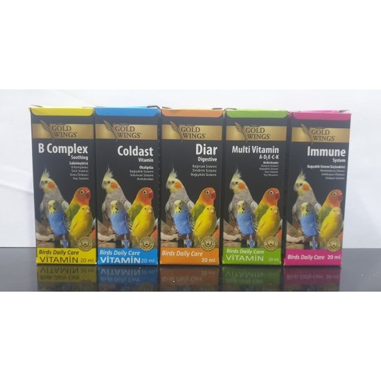 Gold Wings 5'li Kuş Vitamin Seti Tüm Kuşlar İçin Bağışıklık Destekleyici 20 ml