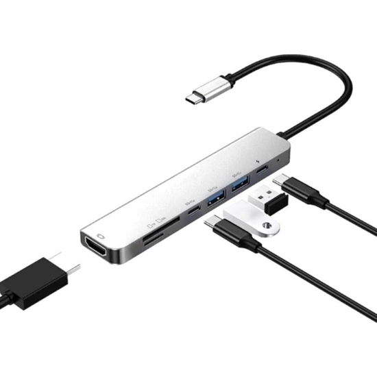 Mi7a 7 In 1 Sd USB Type-C Hub Hdmı Girişli Macbook Çevirici Çoklayıcı