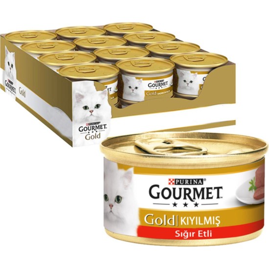 Gourmet Gold Kıyılmış Sığır Etli Kedi Yaş Maması 85 gr (12 Adet) Yetişkin Kediler İçin Lezzetli