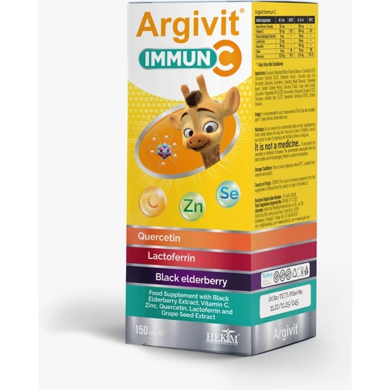 Argivit Immun C Vitamini, Kara Mürver Ekstresi, Çinko, Kuarsetin, ve Laktoferrin İçeren Takviye Edici Gıda