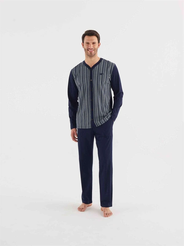 Mod Collection -  Erkek Lacivert Boydan Patlı Pijama Takım