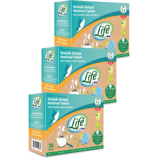 Life by Fakir 'life By Fakir Ekolojik Vegan Bulaşık Makinesi Tablet Deterjanı(30'lu) 3 Adet