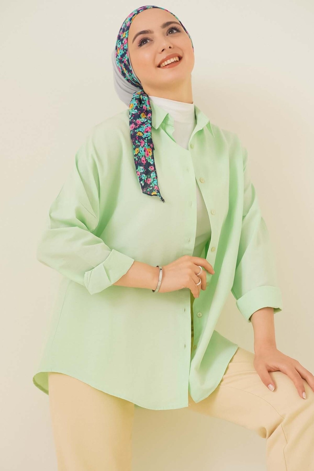 Bigdart 103901 Oversize Basic Tesettür Gömlek - Beyaz görsel 2