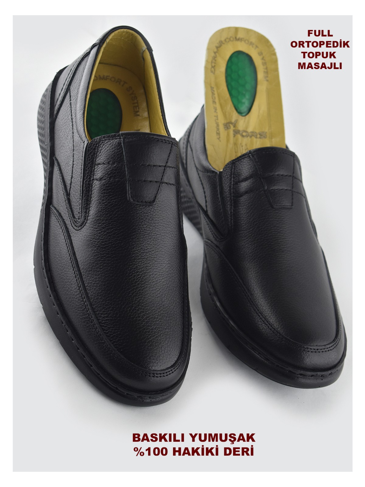 Ispartalılar 7575 Ortopedik Taban Siyah Hakiki Deri Erkek Ayakkabı Mevsimlik