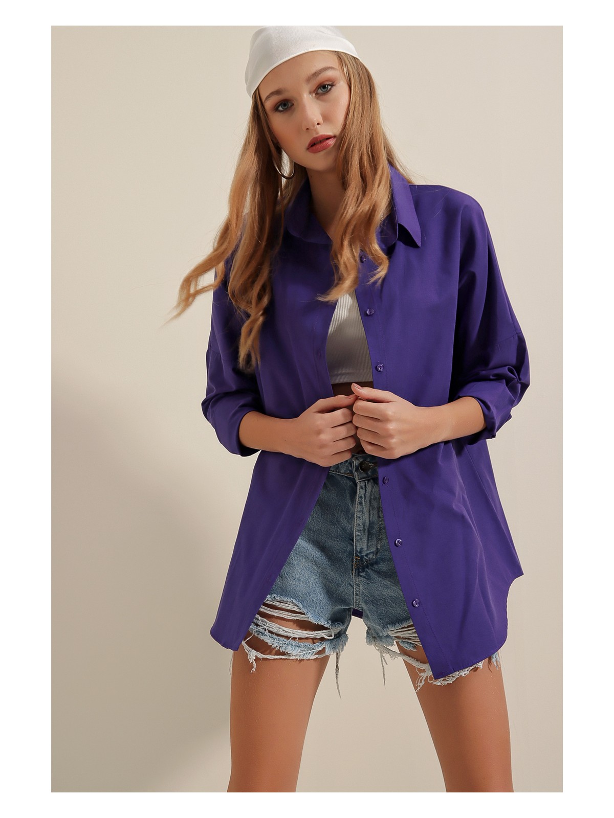 Bigdart 3900 Oversize Uzun Basic Gömlek - Mor