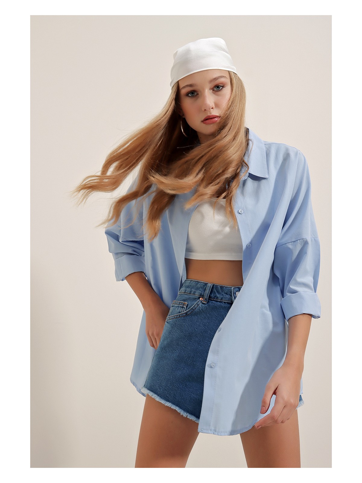 Bigdart 3900 Oversize Uzun Basic Gömlek - Mavi