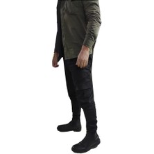 My Tekstil Erkek Kargo Pantolon  Siyah Likralı  Slim  Fit  Lastikli Paça