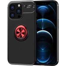Apple iPhone 13 Pro Kılıf Zebana Yüzüklü Silikon Kılıf Siyah + Kırmızı
