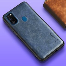 Samsung Galaxy M30S Kılıf Zebana Lüx Deri Kılıf Mavi