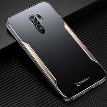 Zebana Xiaomi Redmi 9 Kılıf Zebana Metal Mitras Kılıf (Silikon Kenar) Gold