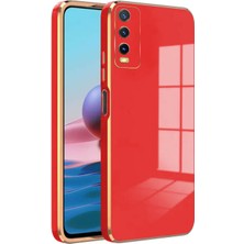 Vivo Y20 Kılıf Golden Silikon Kılıf Kırmızı