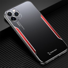 Zebana Apple iPhone 11 Pro Max Kılıf Zebana Metal Mitras Kılıf (Silikon Kenar) Kırmızı